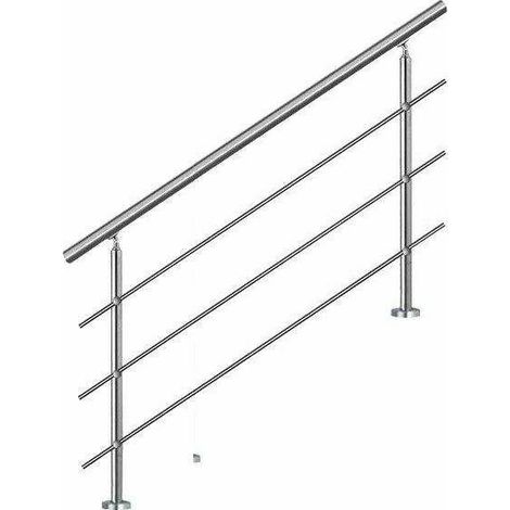 Main courante d'escalier 120 cm AHM1203 – Balustrade inox 304SS – Installation à plat ou inclinée – 3 barres transversales (1/5)