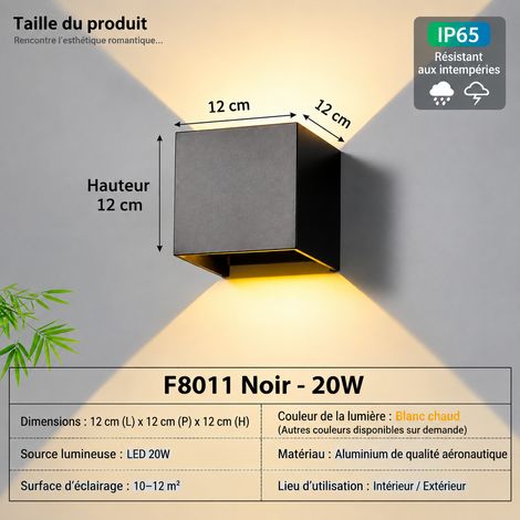 Applique murale extérieure étanche LED COB 20W haut et bas noir noir 20w 12 × 12 × 12 cm 600 g – Livraison gratuite