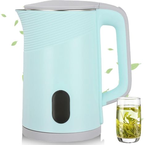 Bouilloire électrique 2,3 l, 1500 W, à chauffage rapide, bouilloire de voyage, bouilloire électrique, portable, en acier inoxydable, pour le camping, le thé et le café (bleu) (1/5)