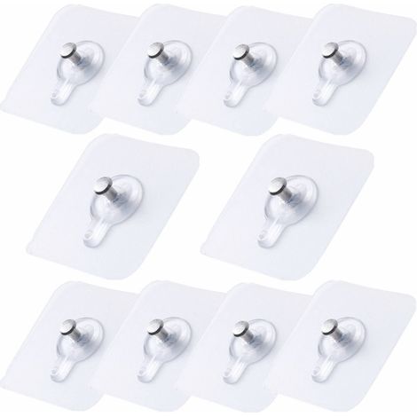 Lot de 10 crochets adhésifs transparents pour tableaux, fixation sans perçage. (1/5)