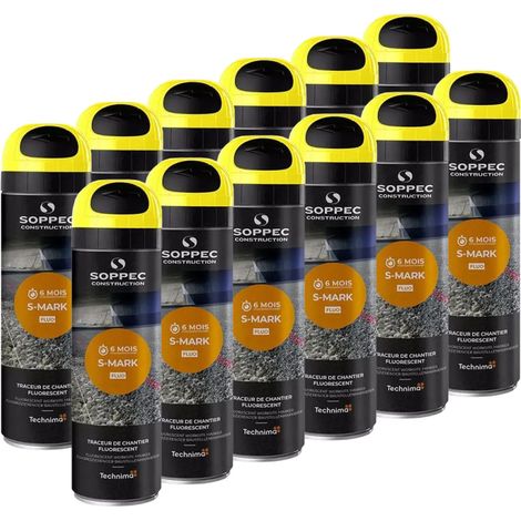 SOPPEC Pack de 12 Traceurs de Chantier Fluorescent Jaune 6 Mois S MARK - Aérosol 500ml (1/2)