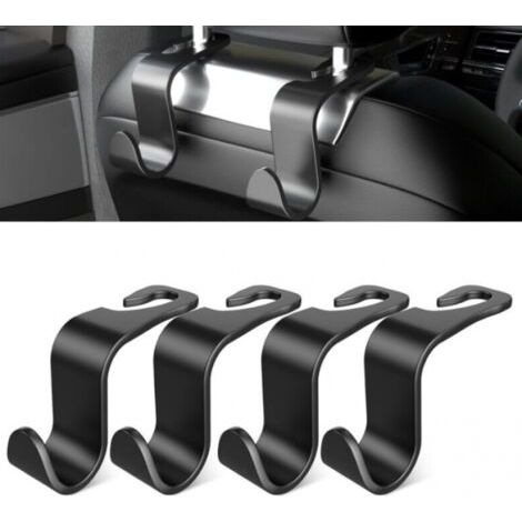 Set mit 4 Haken für die Rückenlehne des Autositzes – Autozubehör für den Innenraum – Aus schwarzem Kunststoff – Geeignet für Handtaschen, Einkaufstaschen, Kleidung, tragbaren Werkzeugkasten (1/5)