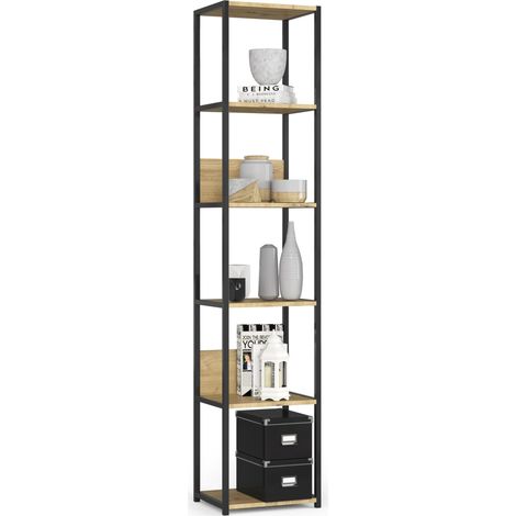 Étagère murale industrielle sur pied AKORD Noire - Chêne Artisan 40 cm 6 étagères 40x32x192 cm (1/5)