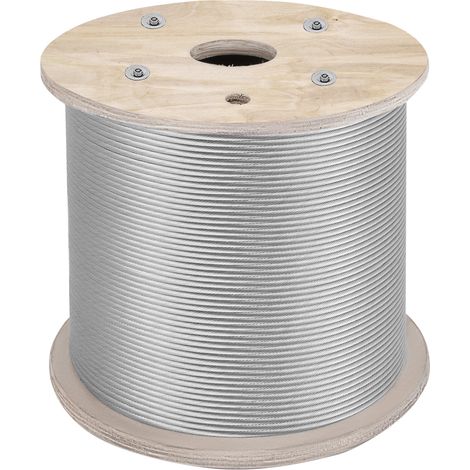 VEVOR Cavo Diametro 6,4 mm in Acciaio Inox Costruzione 7x19 Lunghezza 61 m, Fune Metallica in Acciaio Cavo Intrecciato Resistenza alla Rottura 2900 kg per Balaustre Scala Corrimano Portico Recinzione