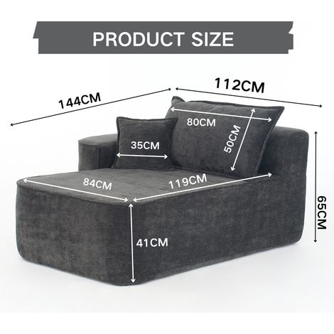 Canapé Confortable Doux Noir avec Coussin, Pochettes Latérales, Chaise Longue Sans Montage (1/4)