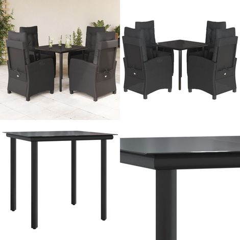 5-tlg. Garten-Essgruppe mit Kissen Schwarz Poly Rattan - Gartentisch - Gartenstuhl (1/5)