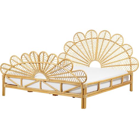 Bett mit Lattenrost Rattan FLORENTINE 180 x 200 cm Hellbraun