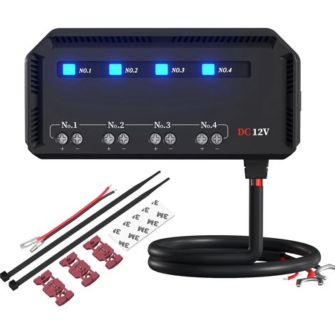 Boîte à fusibles de voiture 12 V avec relais, universel 20 A pour moto/voiture, câblage rapide, porte-fusible 4 voies étanche avec indicateur d'avertissement LED pour moto, camion, bateau, SUV, RV (1/5)
