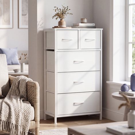 Commode, 5 Tiroirs en Tissu Non-tissé, pour Chambre, Blanc (1/5)