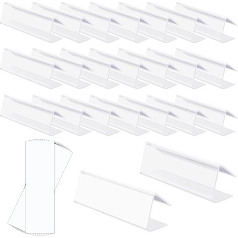 30pcs Porte-Étiquettes pour Étagères, Porte-Étiquettes Transparents avec 30 Étiquettes Pinces Étiquettes d'Étagère Support Marqueurs d'Étagère de Bibliothèque pour Armoire de Bureau (1/5)