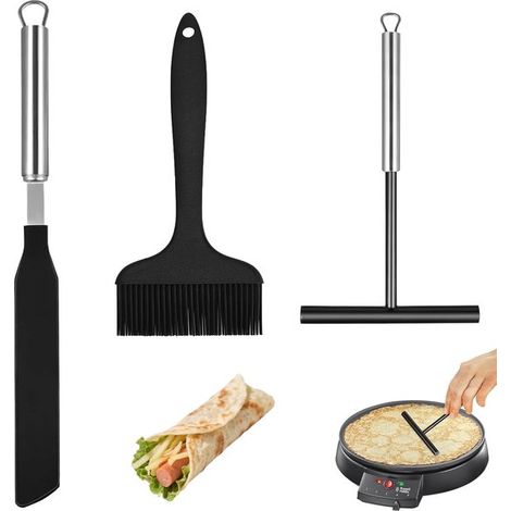Juego de 3 piezas para hacer panqueques, brocha y espátula de silicona para hornear, de acero inoxidable forma de T utensilios de cocina hornear (1/5)