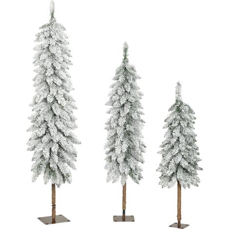 Lot 3 sapins artificiels enneigés 3 tailles pied métal ignifugé plastique vert blanc (1/4)