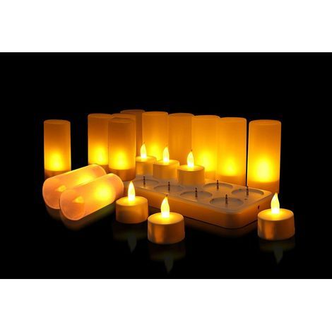 Set of 12 Rechargeable LED Candles, Electric LED Candles with Flickering Flame and Decorative Charging Station, for Christmas, Birthdays, Weddings, Holiday Dinners, Restaurants, Hotels and More (1/5)