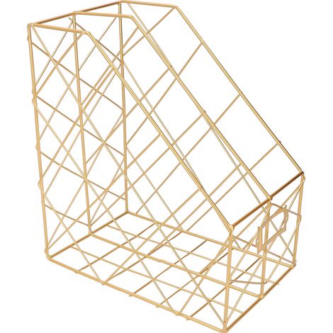 Porte-revues bureau fer doré 2 compartiments design géométrique gain de place organisateur fichiers pour documents dossiers (1/5)