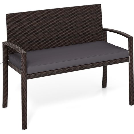 Banc en Osier pour 2 Personnes avec Coussin de Siège, Chaise Extérieure avec Dossier et Accoudoirs, 110 x 56 x 84 cm, Charge 360 KG, Gris (1/5)