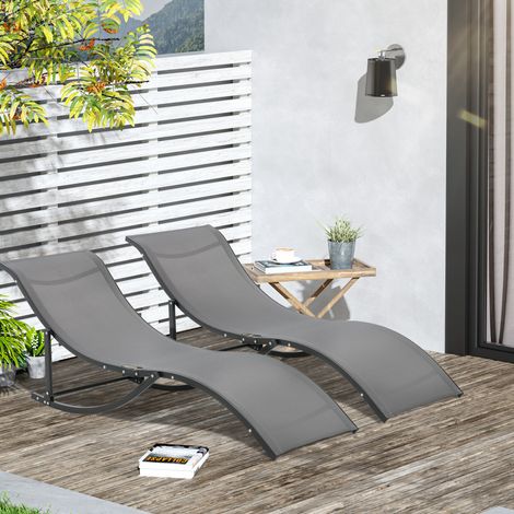 MEUBLIV Set di 2 lettini prendisole pieghevoli in alluminio e textilene grigio scuro (1/5)
