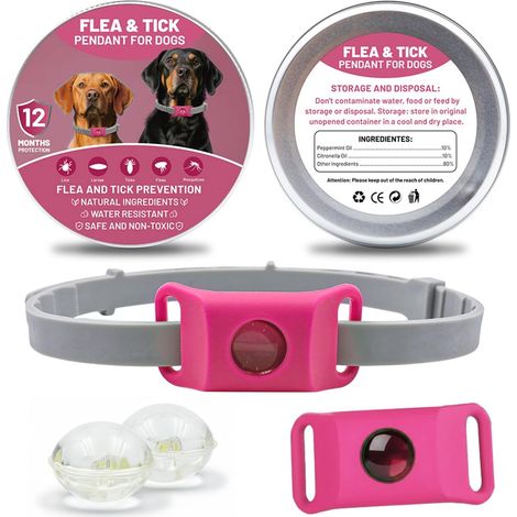 AqualityPets Collier Antiparasitaire Chien Naturel, Protège Contre Puces, Tiques et Phlébotomes, Protection 12 Mois – Résistant à l’Eau, Taille Unique, 100% sans Produits Chimiques (Rose)