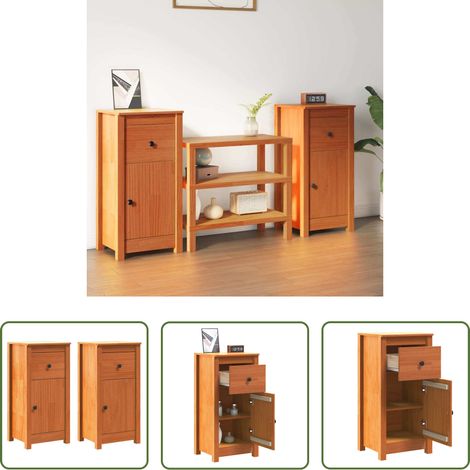 vidaXL Buffet en bois -  Buffet avec tiroir 2 pcs Brun cire 39 x 34,5 x 80 cm Pin massif (1/5)