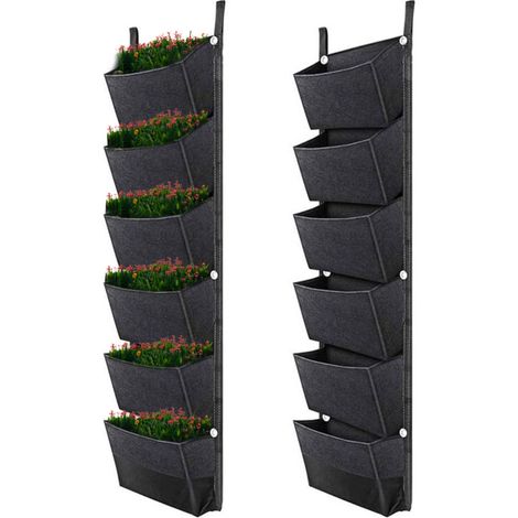 Sacchi portavaso sospesi a 6 tasche per giardinaggio verticale, vasi da fiori, fioriere da parete traspiranti, 107 x 30 cm (42 x 12 pollici).