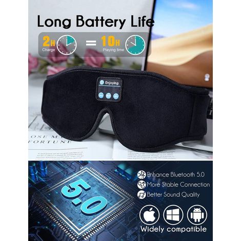 Casque Bluetooth sommeil, Licorne, Masque de nuit Bluetooth, Bandeau 3D, Oreillette musique sans fil Haut-parleur stéréo HD pour dormir, voyage, yoga, méditation, soirée - Noir brillant électronique (1/4)