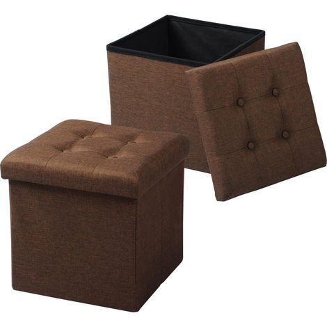 Woltu – Lot de 2 tabourets poufs de rangement pliables en lin – Charge 150 kg – Dimensions 37,5x37,5x38cm – Idéal pour rangement intérieur