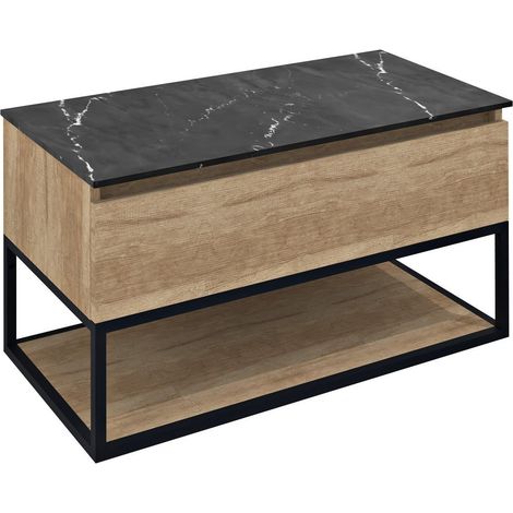 Sapho Skara - Meuble vasque, 90x50x45 mm, 1 tiroir, noir mat/chêne Alabama CG006-2222