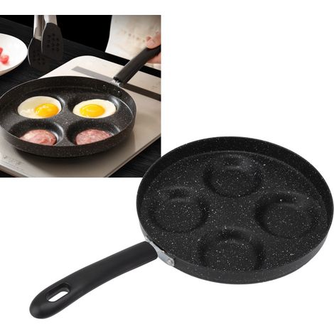 Poêle à hamburgers aux œufs à quatre trous, poêle antiadhésive en pierre de Maifan, compatible avec les plaques de cuisson à gaz et à induction. (1/5)