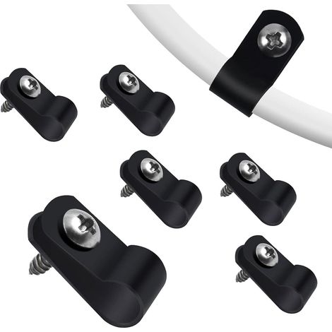 100 pezzi di clip per cavi in nylon tipo R, clip per la gestione dei cavi da 6,35 mm, fascette nere con viti in acciaio inossidabile, morsetti per cavi, clip a P per interni ed esterni. (1/5)
