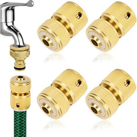 Lot De 4 Raccord Tuyau D'arrosage Rapide 1/2 Pouce Métal Adaptateur Raccord Tuyau Arrosage Connecteur Jardin Irrigation Compatible Tuyaux 12mm 16mm (1/5)