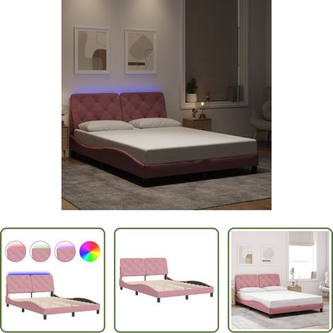 LED-Leuchten - Bettgestell mit LED ohne Matratze Rosa 140x200 cm Samt (1/5)