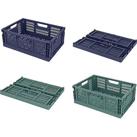 Lot de 4 Caisses Pliable Cagettes Plastique Empilable Caisse Pliante Rangement avec Poignée pour Cuisine, Chambre à Coucher, Bureau(2Bleu+2Vert foncé, 40 x 30 x 15 cm) (1/5)