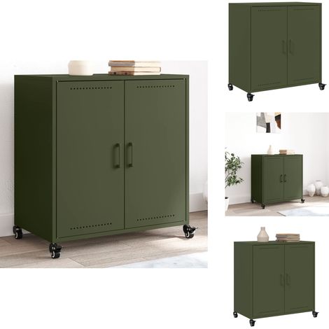 Buffet vert olive 68,5x39x72 cm acier - Buffet Design - Meuble Rangement - Armoire Style Moderne - Buffet En Acier - Mobilier Salon (1/5)