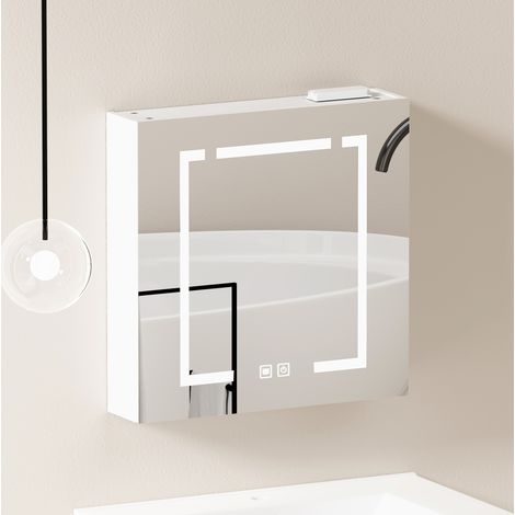Mueble espejo LED mural 60x13,8x60 cm en MDF y vidrio blanco, ahorro de espacio – MEUBLIV (1/5)