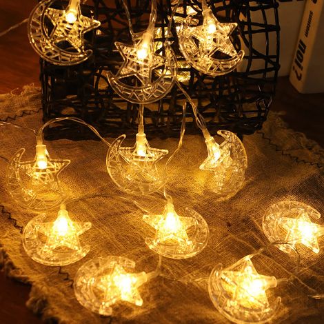 [Ramadan-Lichterkette] Ramadan Mubarak Lichterkette mit 20 LEDs, dekorativem Stern- und Monddesign, 3 m, für Hochzeiten, Geburtstage und Ramadan (1/5)