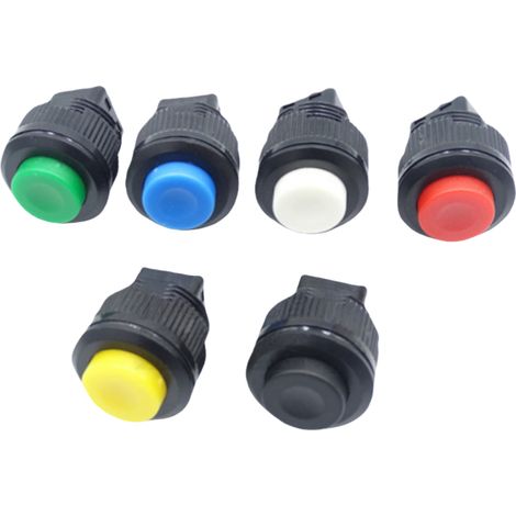 Interrupteur à bouton-poussoir rond en plastique R16-520, ouverture de 16 mm, sans verrouillage, à réarmement automatique, normalement ouvert, touche de démarrage R16-520 déverrouillé, lot de six coul (1/2)