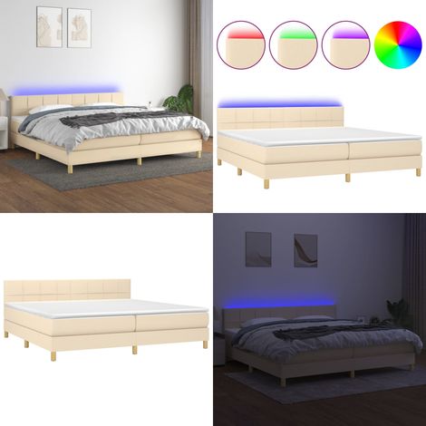 Sommier à lattes de lit et matelas et LED Crème 200x200cm Tissu - Sommier Tapissier - Lit Plateforme - Lit Avec Led - Matelas À Ressorts Ensachés - Têted Lit Ajustable - Home & Living (1/5)