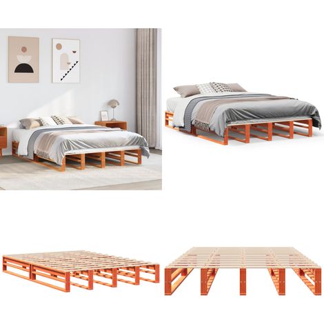 vidaXL Massivholzbett ohne Matratze Wachsbraun 140x200 cm Kiefernholz (1/5)