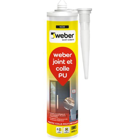 Weber Saint-Gobain Mastic colle base PU, Noir, Spécial Réalisation Joints d'Etanchéité, 300ml, Weber joint et colle PU , PU40
