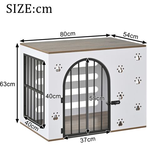 Mobile gabbia per cane 80x55x64 cm in MDF e metallo bianco con ciotole - MEUBLIV (1/5)