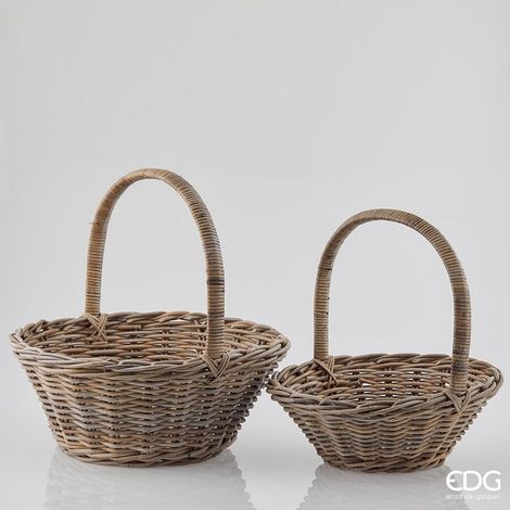 EDG Enzo De Gasperi Set 2 Pz Cesto Rattan Rotondo H 52 Cm H 45 Cm Light Grey (1/3)