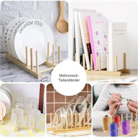 NALOOKAMIC Set of 2 Wooden Plate Holder Dish Rack Dish Drainer for Kitchen Counter Books Wine Glass (1/3)