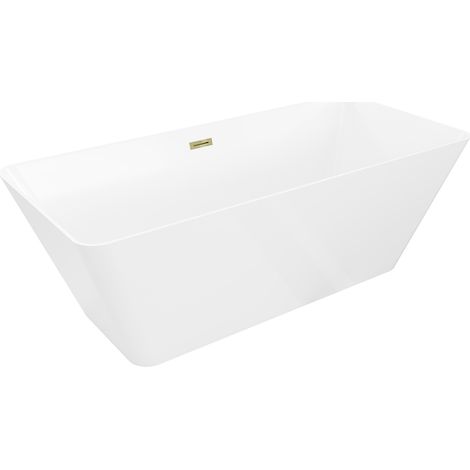 Mexen Velo Slim vasca da bagno autoportante 170 x 75 cm, bianca, troppopieno dorato - 52811707500-50 (1/5)
