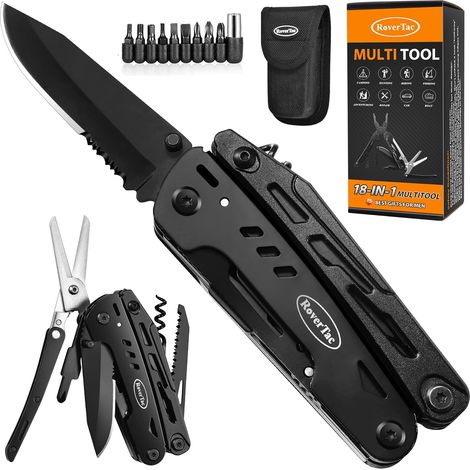 Couteau de Survie Pince Multifonctions 18 en 1 Outil Multifonction Couteau Pliant Gadget Insolite Utile pour Extérieur, Camping, Randonnée, Réparation Simple (1/5)