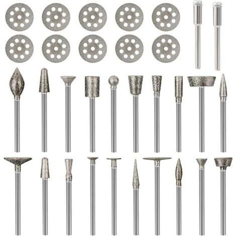 Jeu de fraises diamantées pour Dremel, kit de gravure sur métal, meuleuse à matrice 1/8", 32 pièces (1/4)