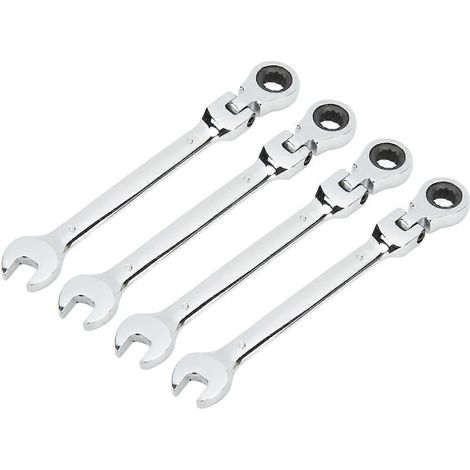 Clé à cliquet à tête pivotante métrique (lot de 4), clé mixte à double extrémité, flexible et facile à manipuler (1/4)