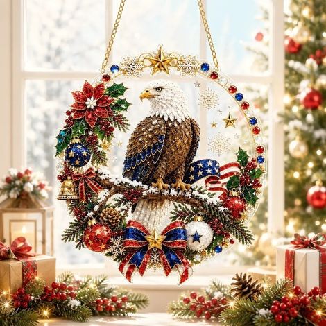 Nouvelle peinture diamant de Noël - Attrape-soleil - Aigle de Noël américain - 20 cm