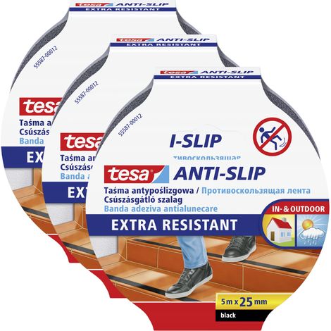 Cinta adhesiva protectora antideslizante TESA para escaleras, negra, 5 m x 25 mm x 3 (1/3)