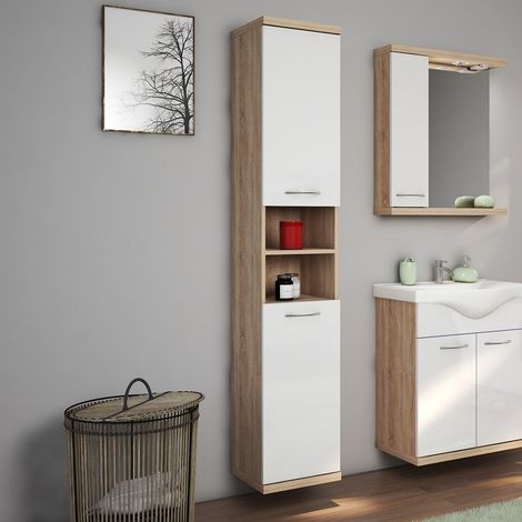 Colonna bagno a terra o sospesa 180 cm bicolore bianco e legno chiaro  LAC-ESTIA kamalu