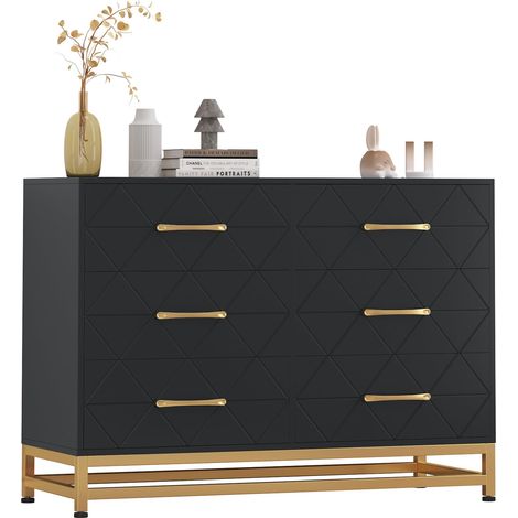 Commode 6 tiroirs en bois noir 40x100x73 cm, design moderne grand rangement pour chambre salon entrée chambre enfant (1/5)