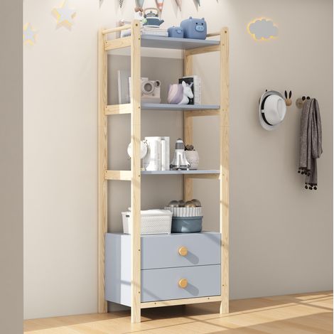 Librería 70x44x180 cm de madera azul, con almacenaje para salón FloraGrace (1/5)